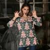 Women's Casual Fashion Sexy Comfortable Christmas Print V-Neck Button Three-quarter Sleeve Top