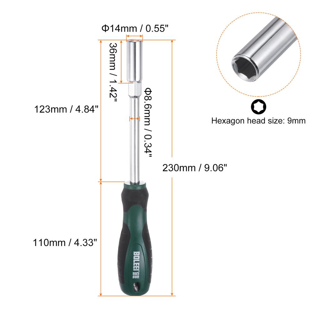 1/2 Pcs Metric Nut Driver CR-V Non-Magnetic Tip Hollow Shafts Hex Socket Screwdriver with Non-Slip Handle for Automobile Repair