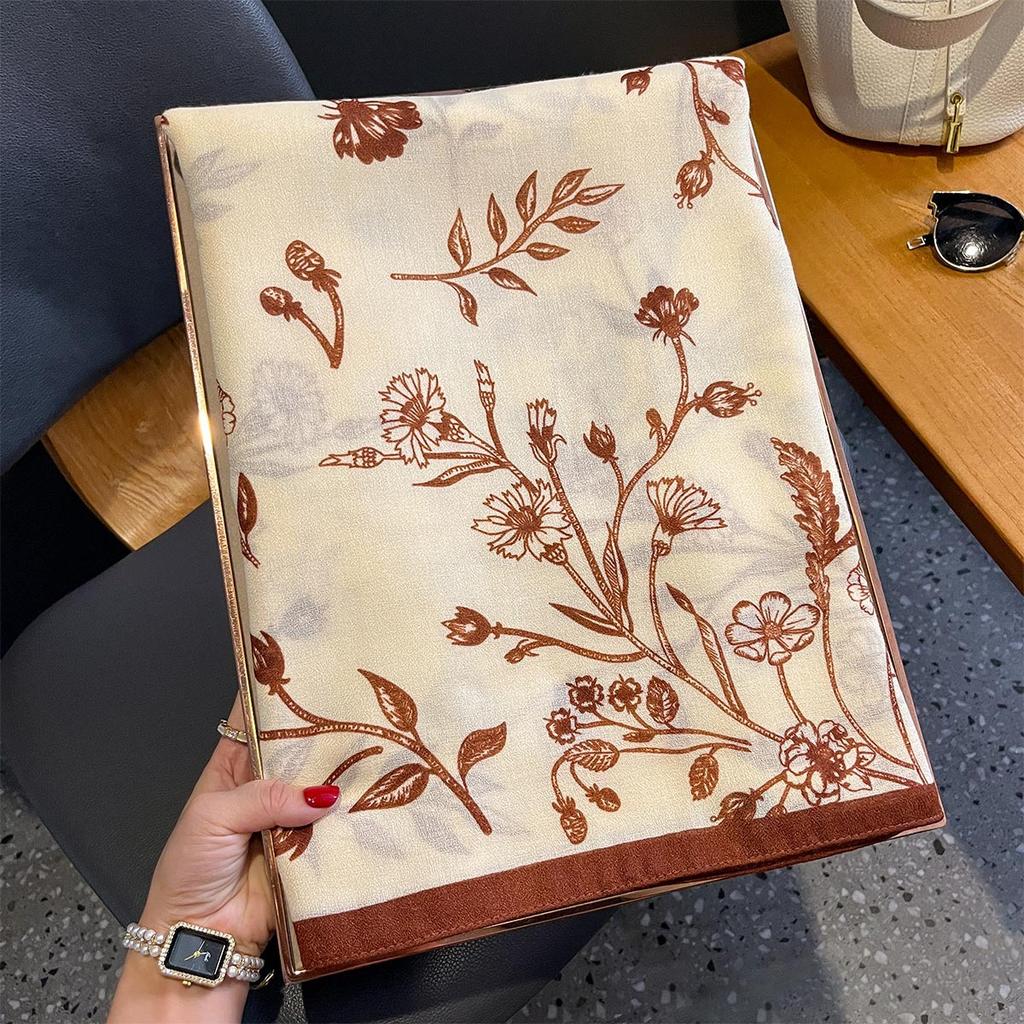 Luxury Long Floral Scarf For Women Elegant Shawl Warps Minimalist Ladies Hijab Neckerchief Soft Stain Scarves For Travel Beach