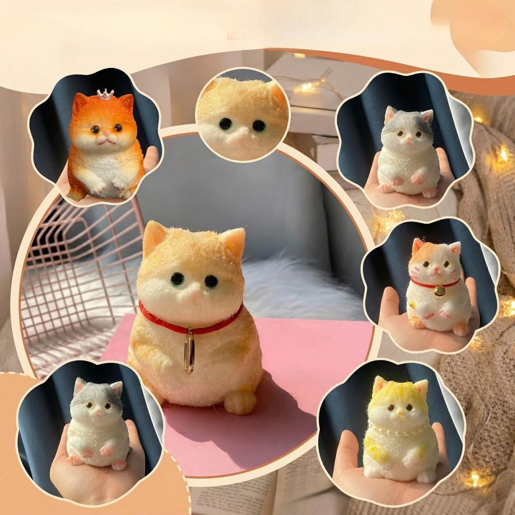 Plush Cat Figurine with Crown Soft Decorative Stuffed Animal Ornament Realistic Furry Texture for Home Desk Shelf Display