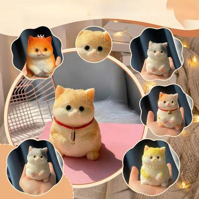 Plush Cat Figurine with Crown Soft Decorative Stuffed Animal Ornament Realistic Furry Texture for Home Desk Shelf Display