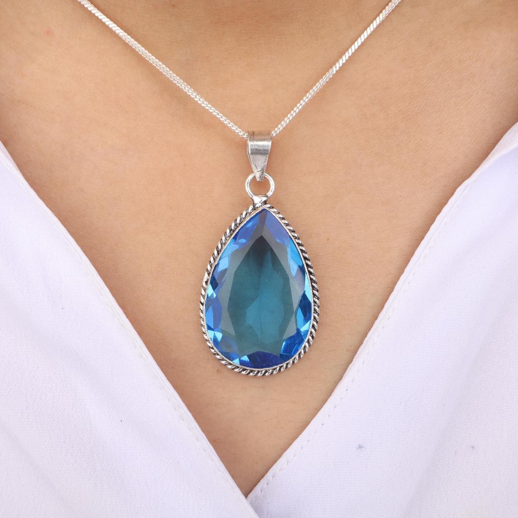 Tanzanite Gemstone Silver Pendant 1.8" , 925 Sterling Silver Jewelry, Partywear Pendant For Women, Anniversary Gift For Her PP-65-9