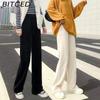 BITCED Women's Cream Beige Chenille Wide-Leg Trousers Women's Autumn/Winter Fleece-Lined Corduroy Trousers Straight-Leg Casual Trousers