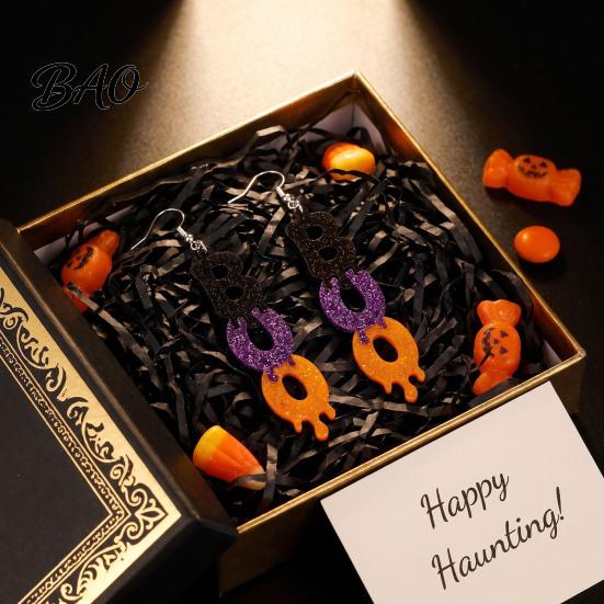 Festival Jewelry Accessories 1 Pair Glitter Halloween BOO Earrings, Sparkly Acrylic Black Purple Orange Fun Festive Party Boo Dangle Drop Earrings for