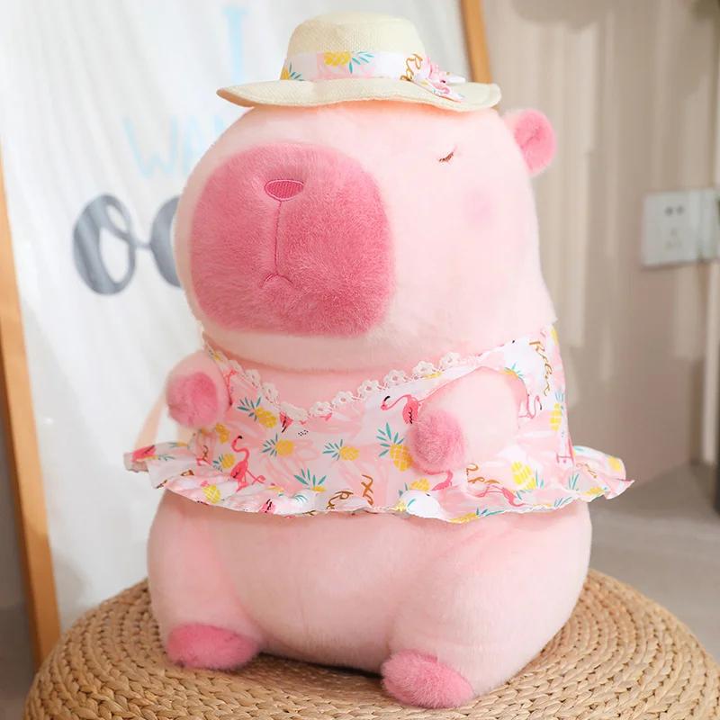 

Pink Capybara Plush Toy Stuffed Seaside Beach Dress Blue Shirt Swim Ring Bee Decor Capibara Plushie Boy Hawaii Vacation Style about 10-13cm