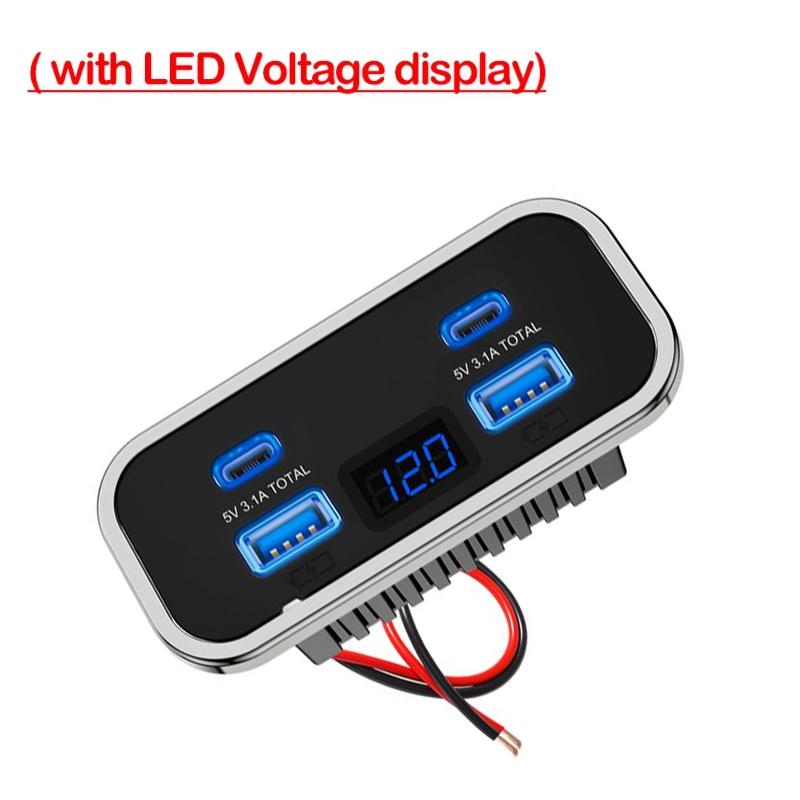 4-Port 12V/24V Car USB Socket Charger 76W Dual PD3.0 Type-C & Dual Quick Charge QC3.0 Power Adapter for Marine Bus ATV Truck