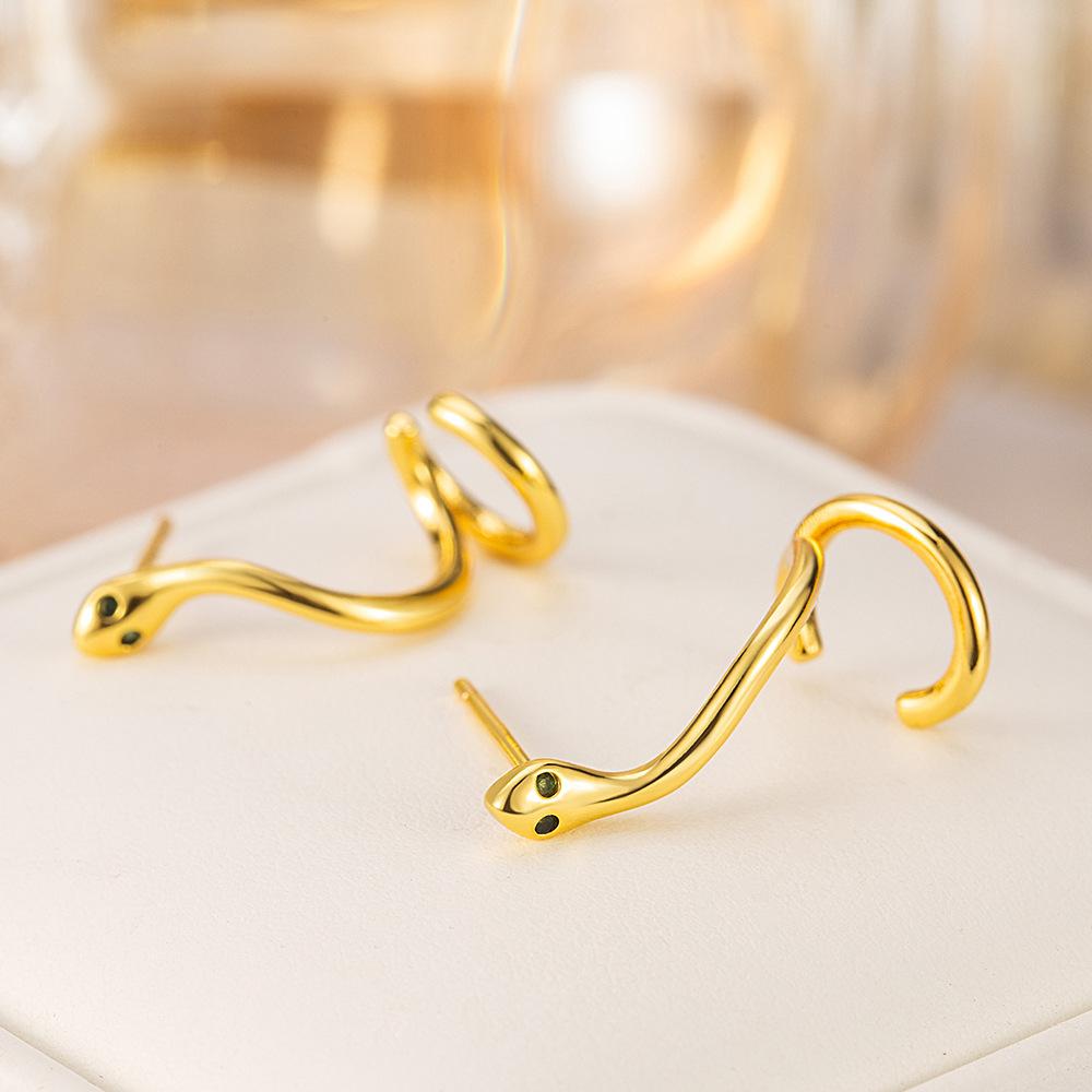 925 Sterling Silver Snake Engagement Small Stud Earrings For Women Wedding Luxury Jewelry Ladies Accessories Prevent Allergies
