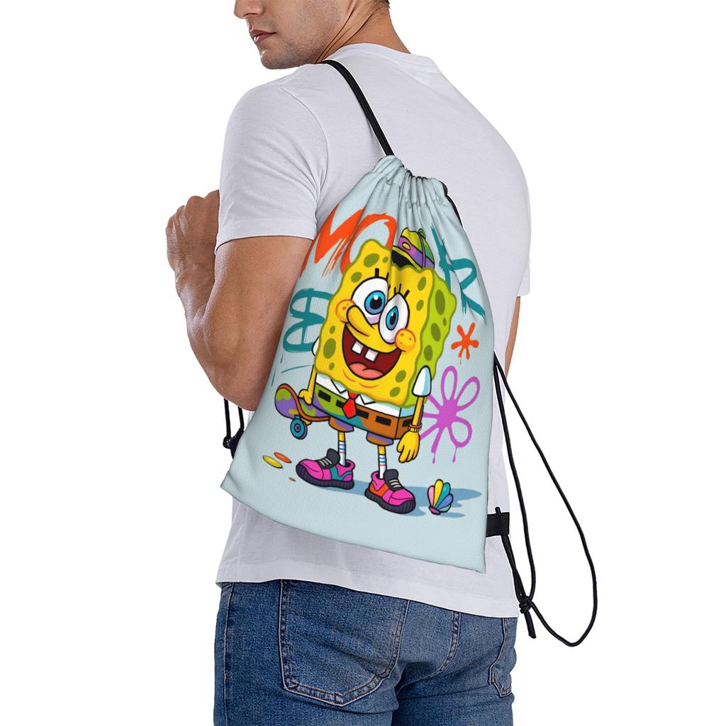 Custom S-Sponges Anime Bobes Drawstring Backpack Bags Women Men Lightweight Cartoon Gym Sports Sackpack Sacks for Yoga