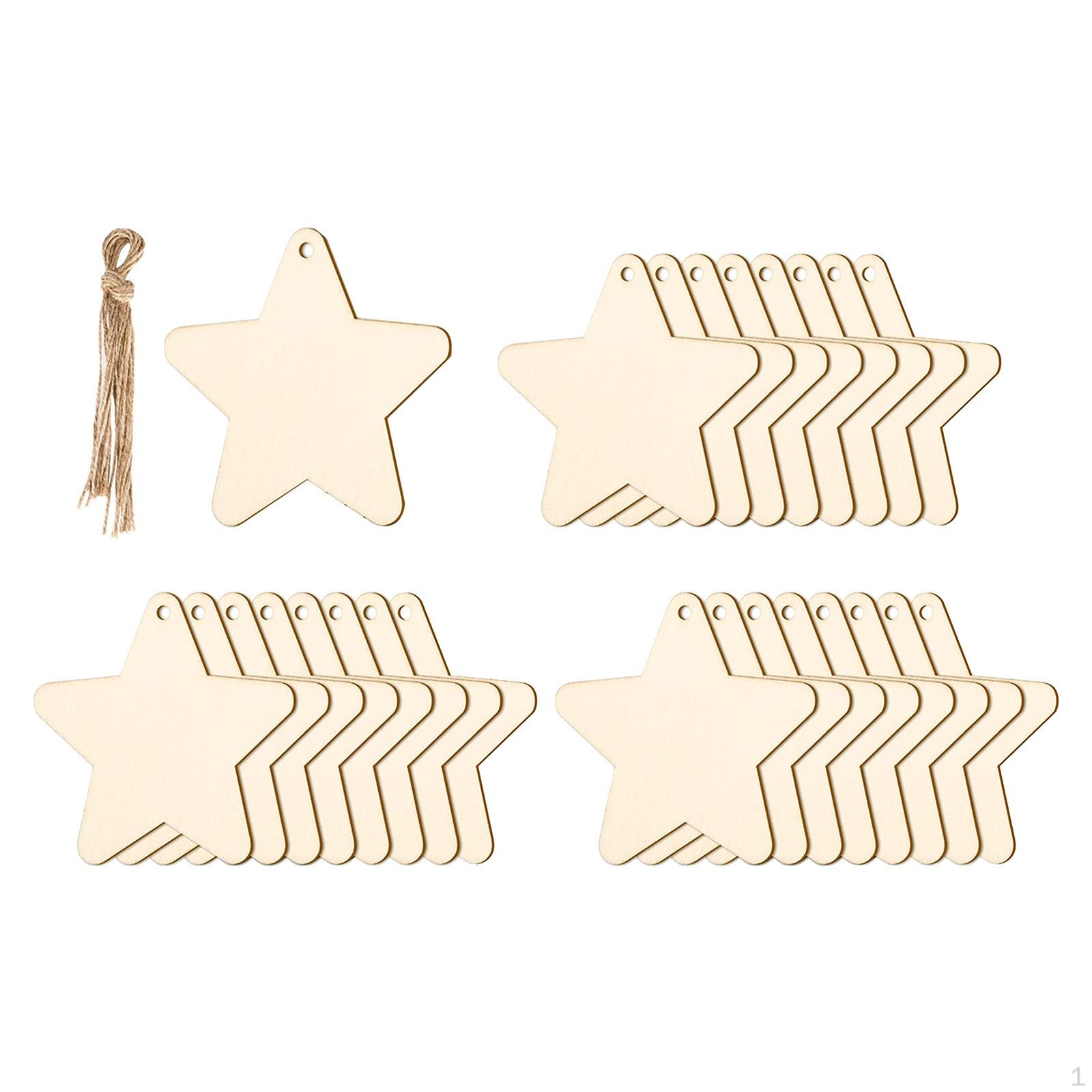 

25 Pieces Unfinished Star Wooden Slices Chips Blank with Twine Ornaments for Crafts