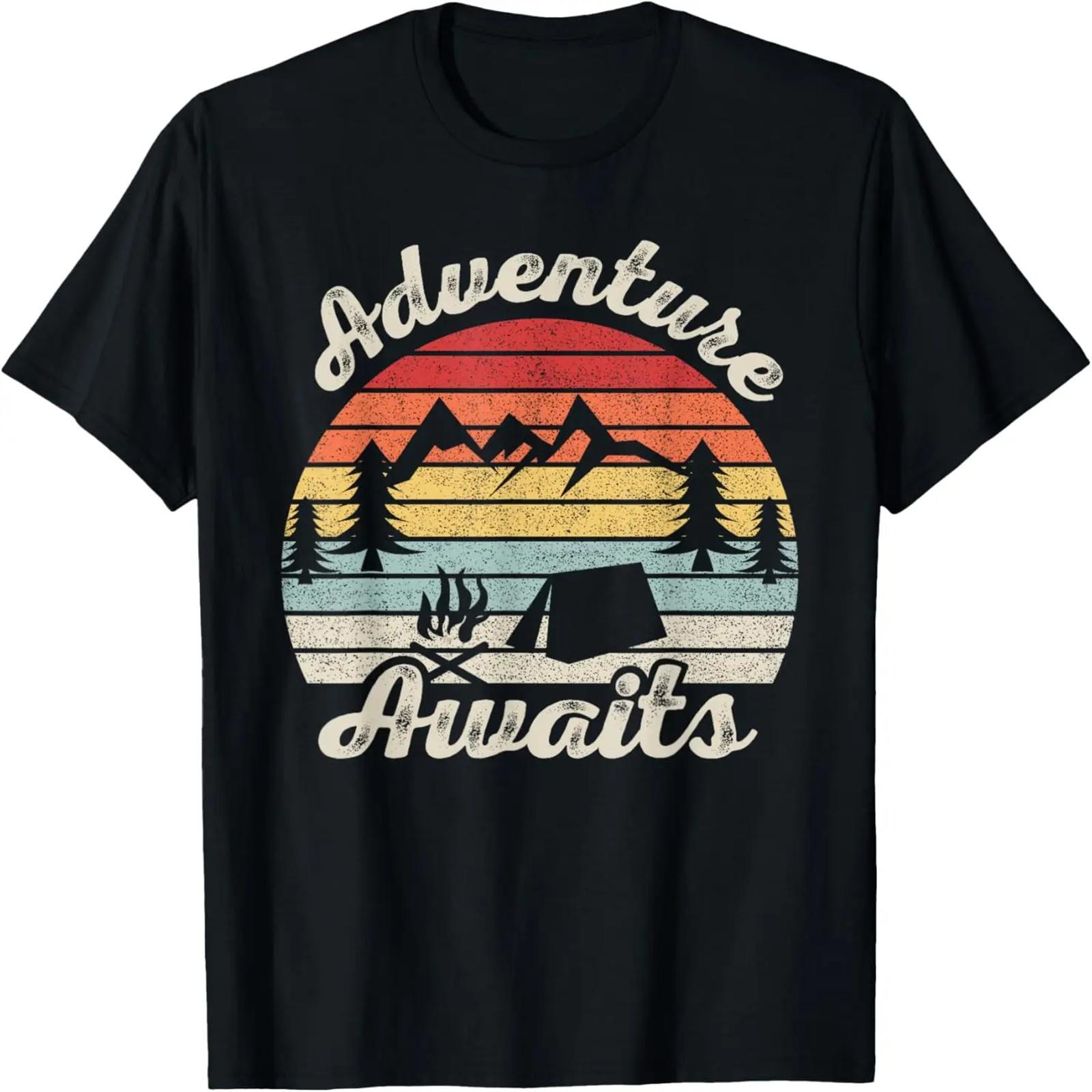 

Vintage Retro Adventure Awaits Camping Hiking Outdoor Travel T-Shirt XXXXXL чёрный