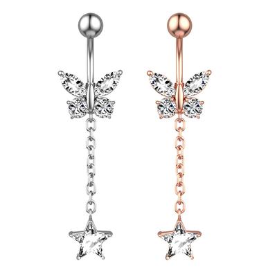 Stainless Steel Butterfly  Curvy Belly Navel Ring Piercing Body Jewelry