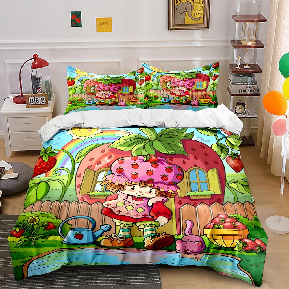 Mehrere Größen Emily E-Erdbeer-Print Weiche Bettbezug Kissenbezug Bettwäsche-Set Kinder Erwachsene Bequemes Bett-Set Einzelbett King Für Geschenke