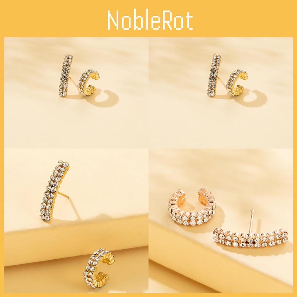 Double Fashionable Row Rhinestone Earrings Set With Asymmetric Design