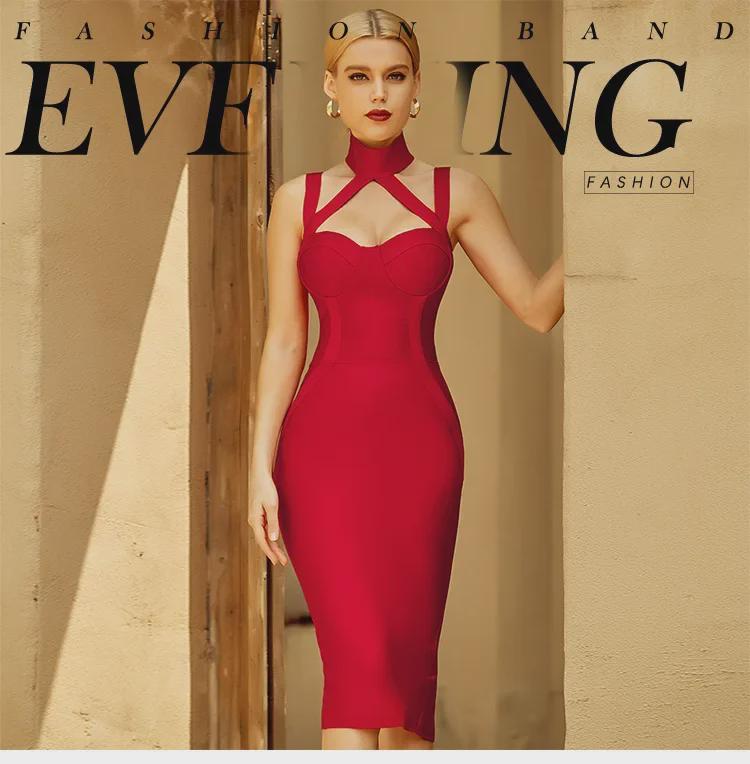 Sexy ärmelloses Stehkragen Wickel-Midikleid