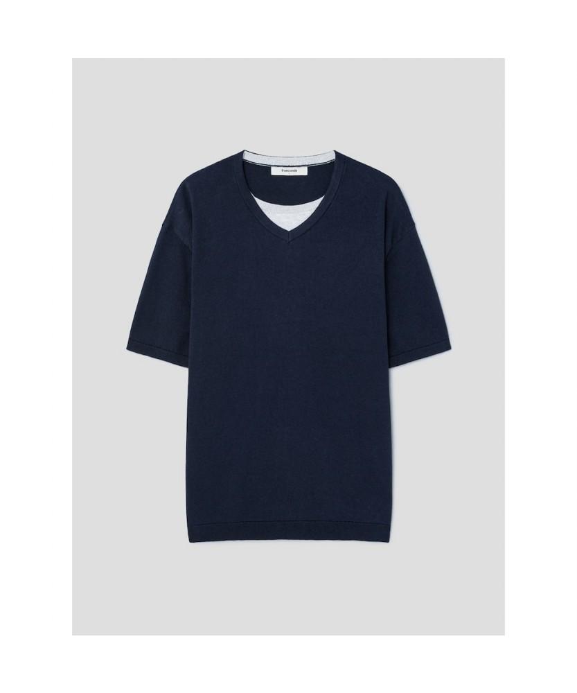 8seconds V-Neck Layered Knit Pullover Navy