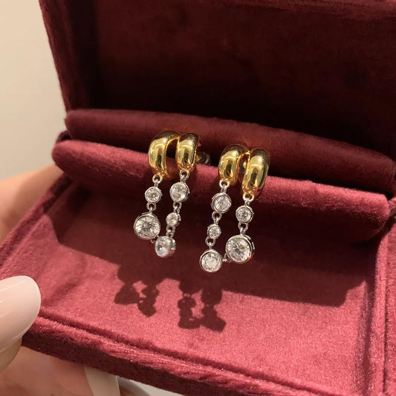 Inspiration Gloss Tassel Round Diamond Earrings for Women High Quality Trendy Light Luxury C-shaped Earings Banquet