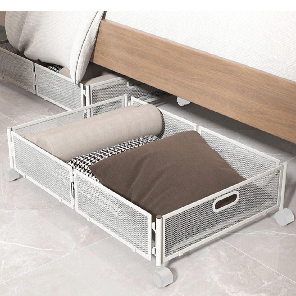 

Movable Bottom Storage Cart Carbon Steel Underbed Storage Box New Bed Storage Basket Bedroom білий
