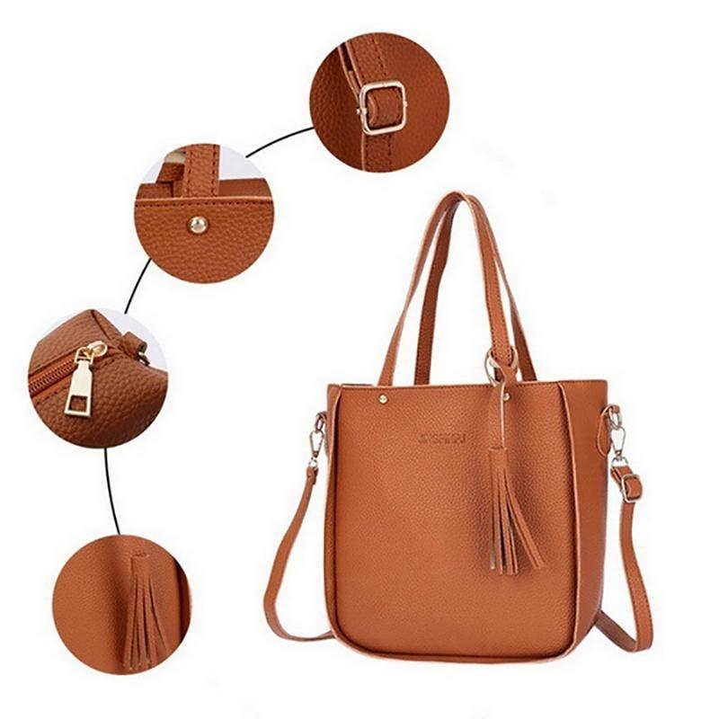9 Colors Ladies Leather Bag Set 4Pcs Shoulder Bag Handbag Messenger Bag Set