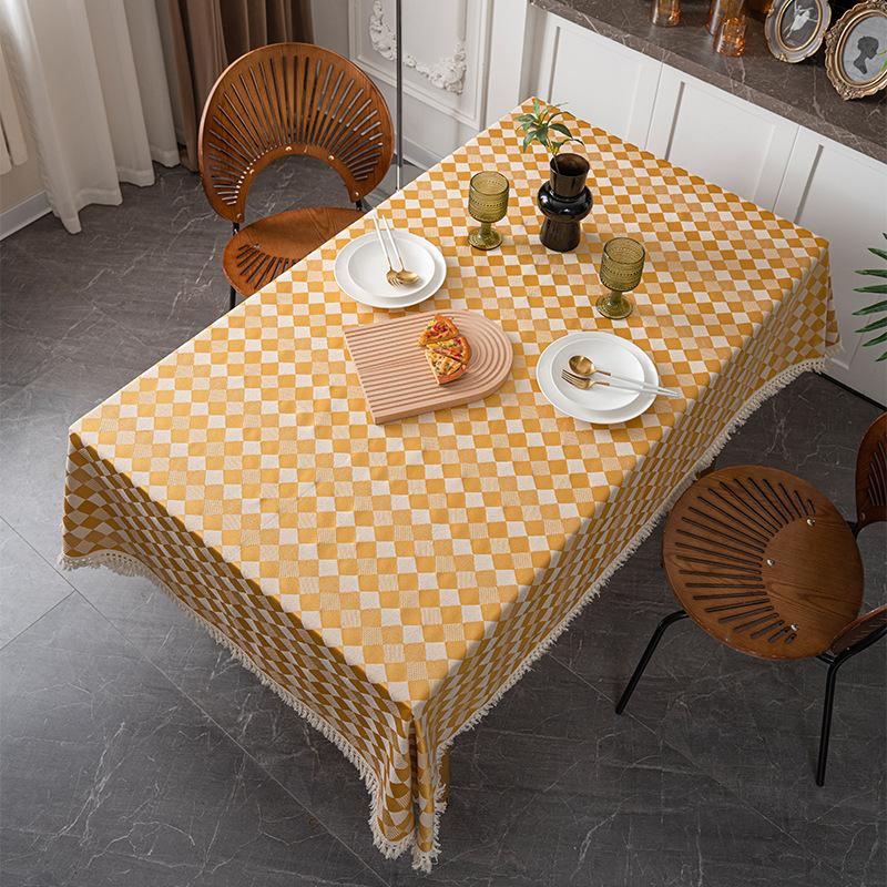 American Geometric Tablecloth, Square Rhombus, All-Polyester Jacquard Tassel, Rectangular Dining Table, Coffee Table, Tablecloth Cover Towel