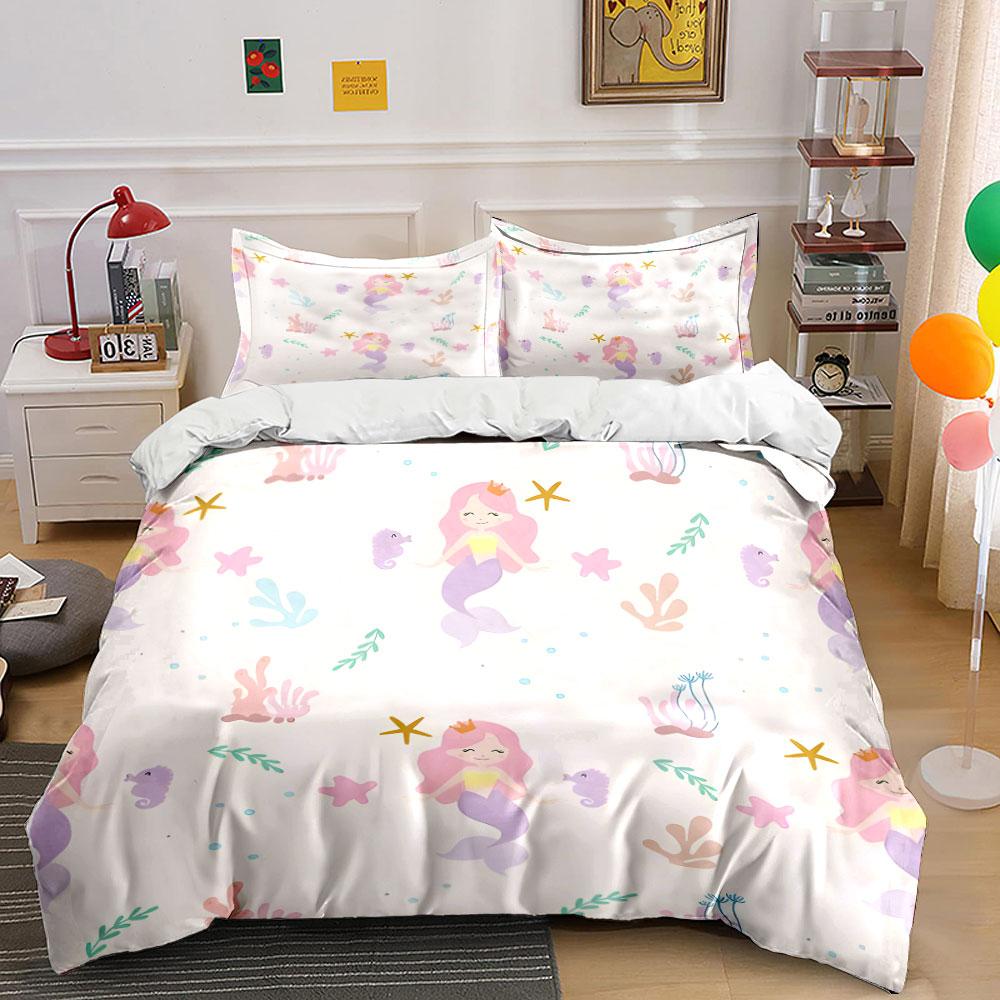 Decorazione Camera Bambini Tema Sirenetta Morbido Set Biancheria da Letto Amico della Pelle Include 1 Copripiumino e 2 Federe Regalo