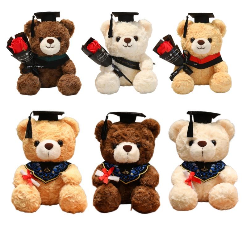 23cm Doctor Cap Bear Plush Toy Graduation Bear Plush Doll Cute Hug Rose Soft Animals Bachelor Bea Graduate Gifts for Students