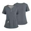 Women's Short Sleeved Solid Color V-neck Buttonable Side Slit Top T-shirt