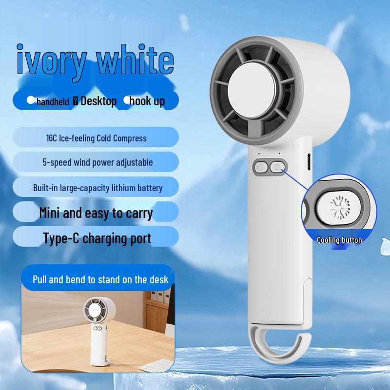 3-in-1 Handheld Cooling Fan: Cold Compress, 5-Speed, Desktop/Hook Use 6*5.6*17.8cm