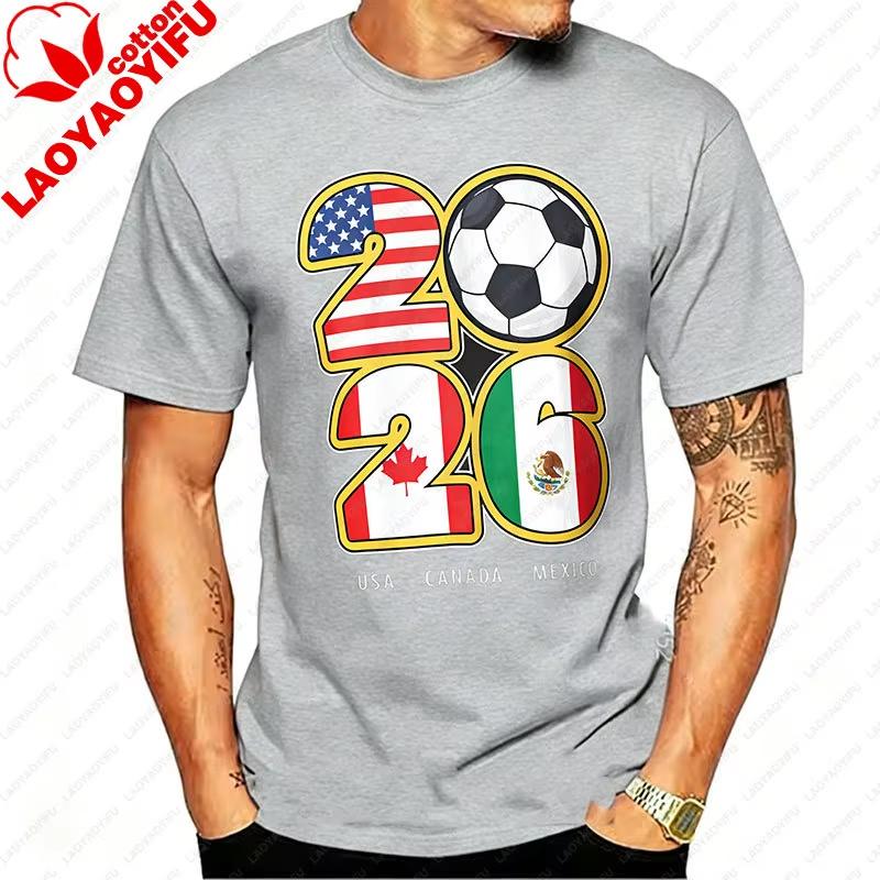 2026 USA Canada Mexico Soccer T-Shirt Cotton Shirt Tribal & Flag Graphic Tee, Ideal Gift for North Football Fans 2026 FIFA World Cup Shirt Streetwear