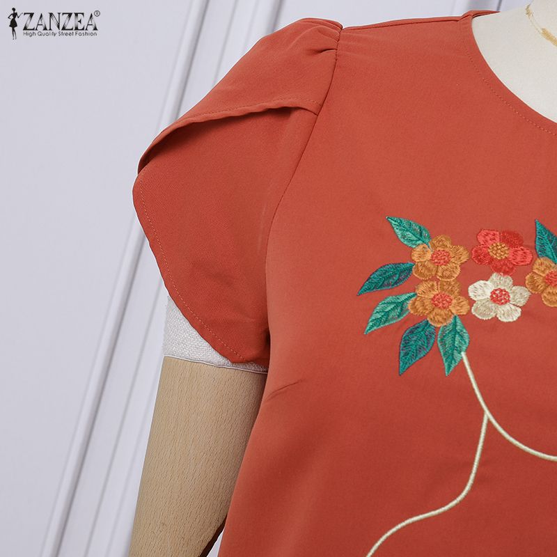 ZANZEA Women Casual Round Neck Short Sleeve Print Dress