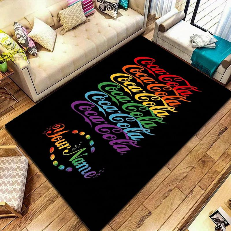 Coca Cola Rainbow Custom Name Carpet Rug For Living Room Bedroom Home Sofa Decoration Kids Play Nonslip Floor Mat