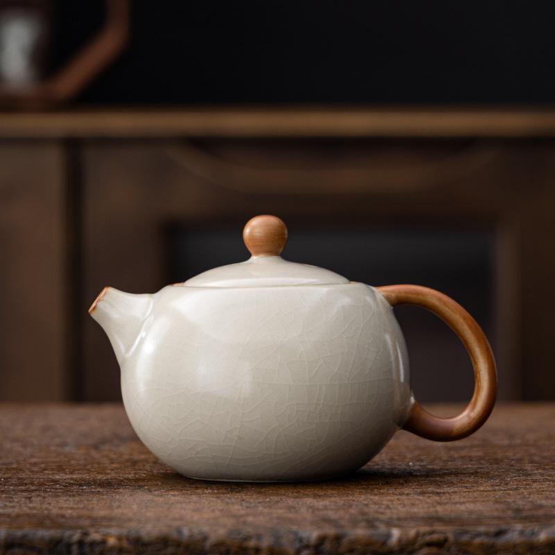 Small Beige Crackle Glaze Ru Ware Xishi Teapot – Ceramic Kung Fu Tea Infuser Set