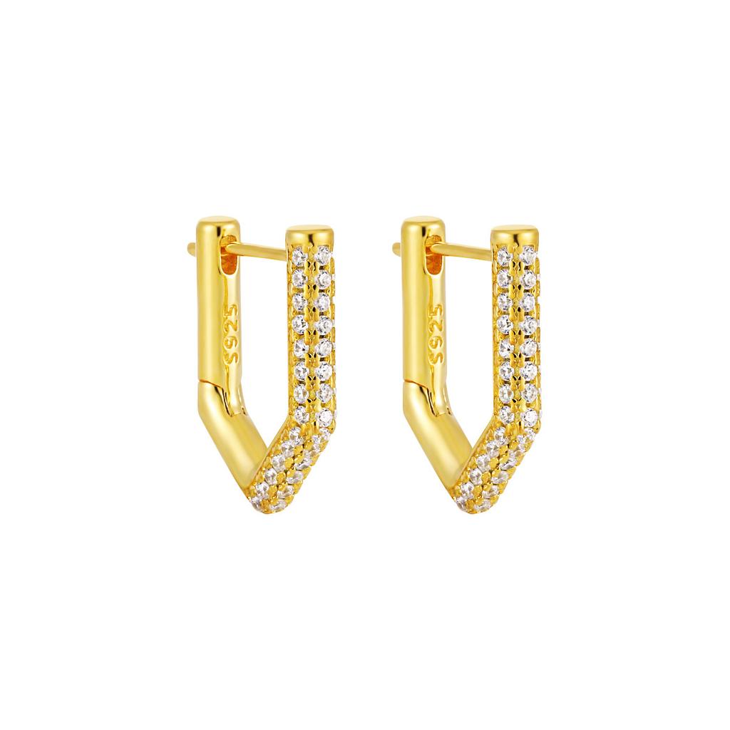 V Shape Fashion Hoop Earrings ,925 Sterling Silver Earring,18k Gold Plated Zirconia Earring for Women