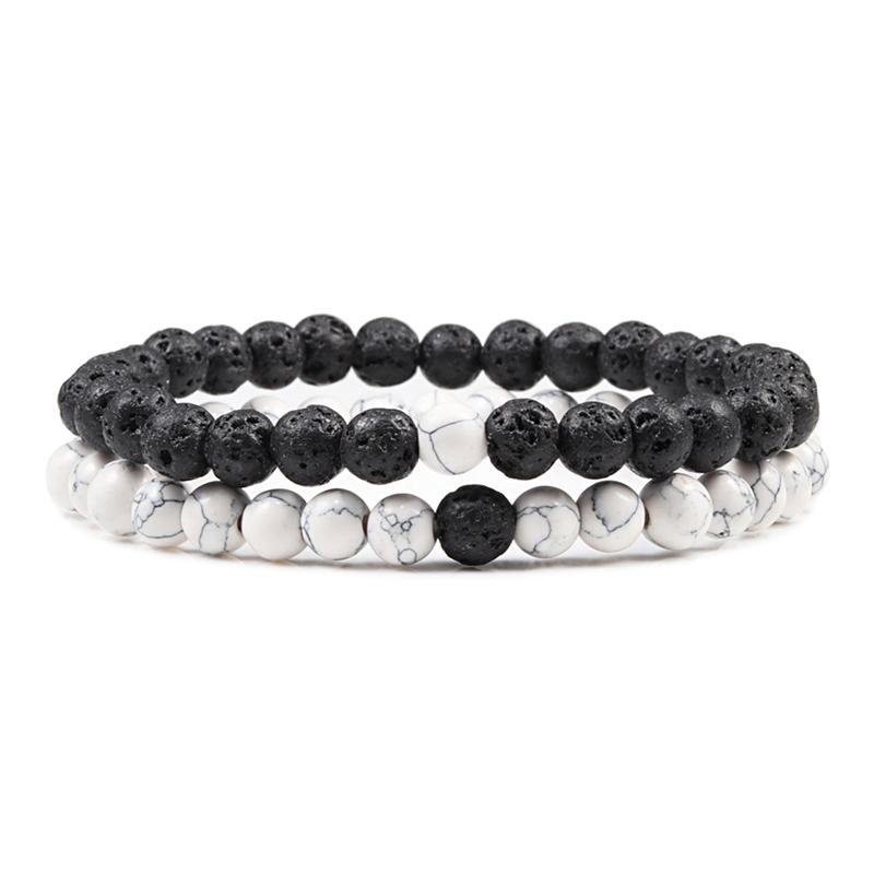 Hot Sale 2pcs/Set Couples Beaded Bracelets Tiger Eye Black Lava Natural Stone Beaded Bracelets Malachite Energy Elastic Jewelry