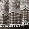 Kitchen Short Curtain Panel with Rod Pocket, Light Filtering Polyester and Gingham Trim for Bath and Cabinet Use