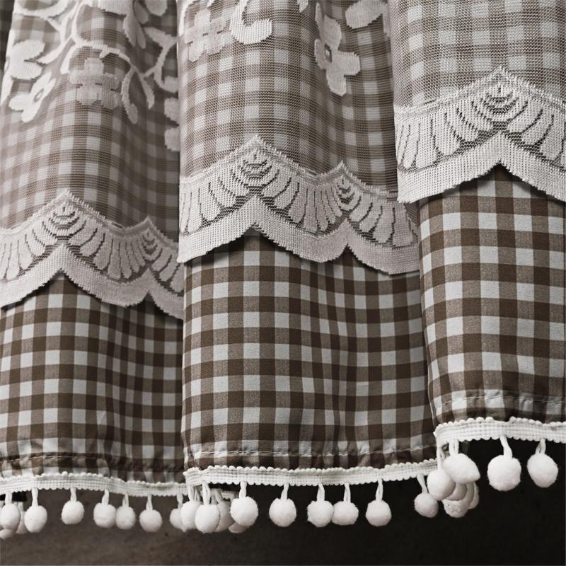 Kitchen Short Curtain Panel with Rod Pocket, Light Filtering Polyester and Gingham Trim for Bath and Cabinet Use