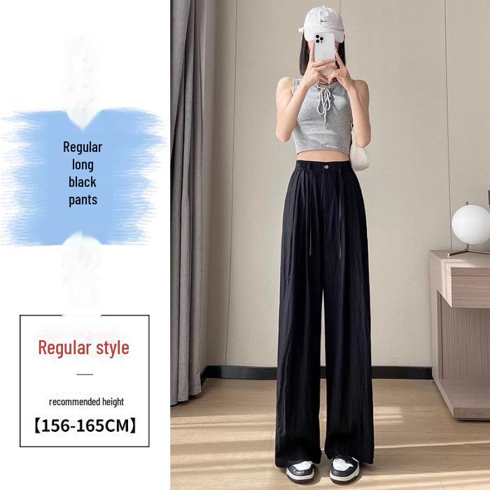 

Женские брюки с высокой талией и широкими штанинами на весну/лето: Легкая, фактурная, повседневная льняная смесь в японском стиле Medium чёрный