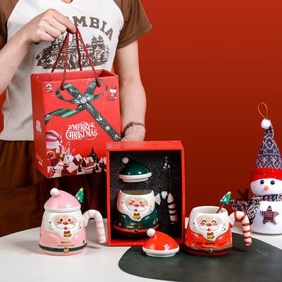 400ML Christmas Ceramic Mugs Gifts Box Set Creative Santa Claus Water Cup Coffee Milk Mugs with Lid Spoon Xmas Party Decoration