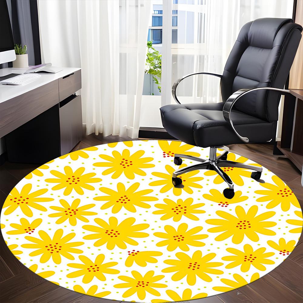 1pc Flower Pattern Office Round Area Rug,  Mat Suitable For Office, Under Office Chairs Bedroom Living Room Home Decor, Room Deco