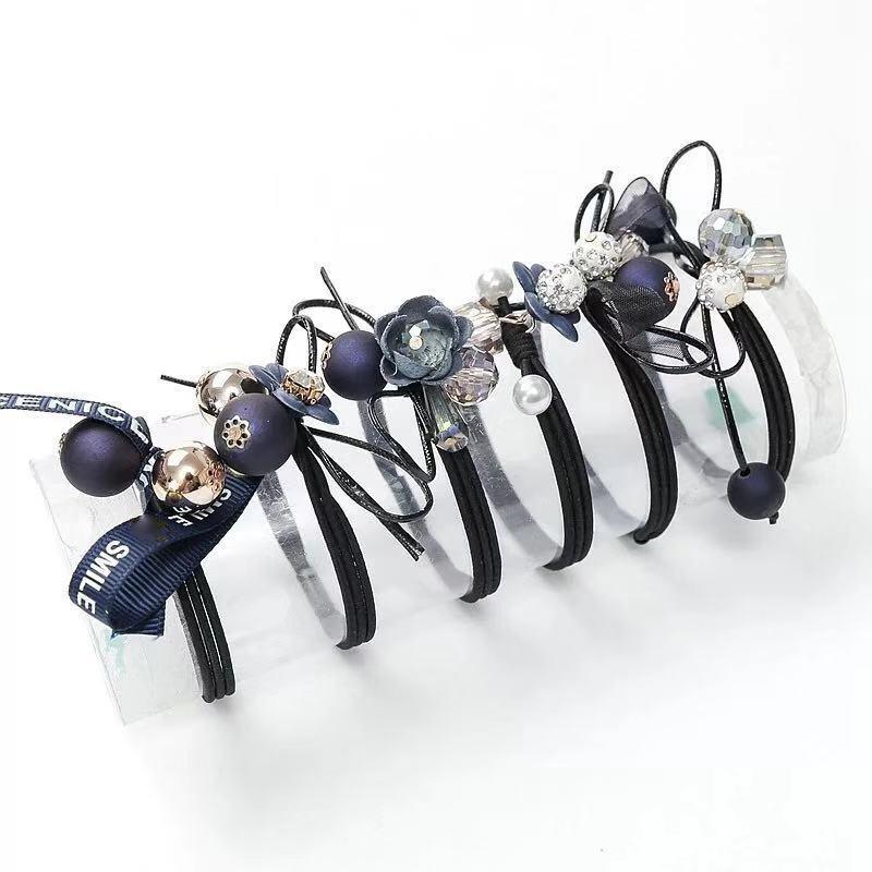 6Pcs Korean Style Women Hair Band Girls Bowknot Pearl Hair Ropes Elastic Scrunchie Rubber Hair Bands Ponytail Holder