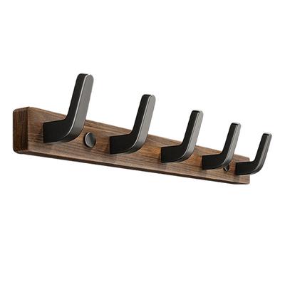 ABMH-For Entryway, Bathroom, Bedroom Walnut Wall Mounted Coat Rack With 5 Aluminum Hooks Wall Mount Coat Hooks