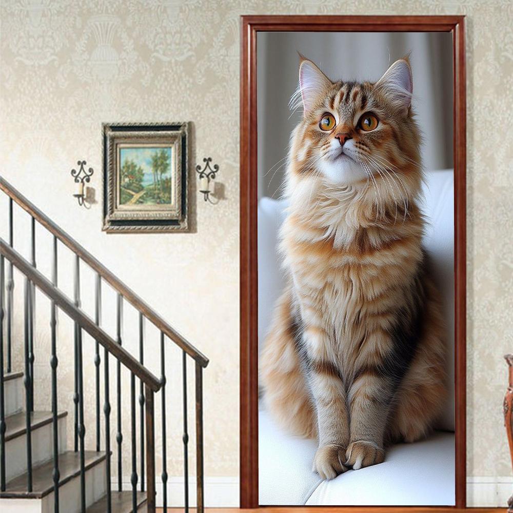 

1 шт. Мила наклейка на двері з вінілу з котиком для спальні, домашнього декору, самоклейна, знімна настінна наклейка, реновація дверей, водонепроникний постер 40x120cm
