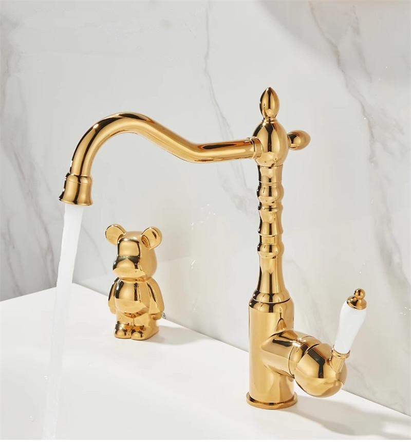 Tuqiu Antique Tall Torneiras Bathroom Faucet Gold Basin Faucet Sink Faucet Single Hole Faucet Basin Tap Hot Cold Mixer Tap Crane