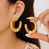 Trendy European & American U-shaped 18k Gold-Plated Titanium Earrings with Irregular Design for Women