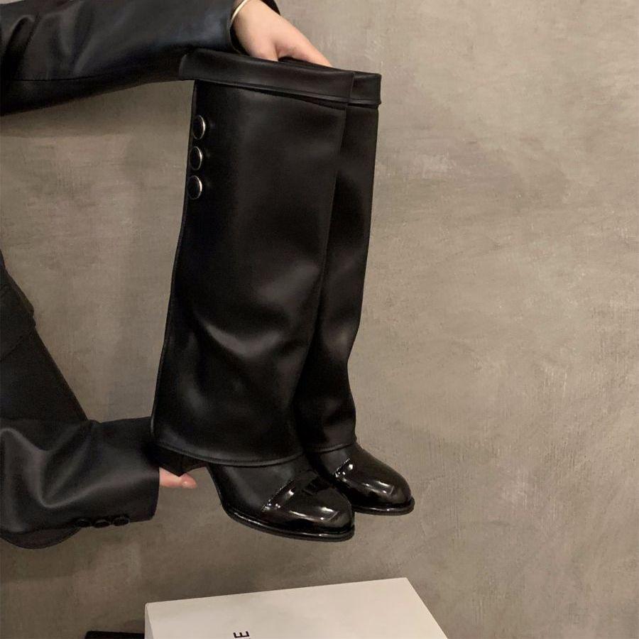 High-heeled small fragrant wind color matching high knight boots women's shoes 2025 new spring, autumn and winter khaki long tube boots