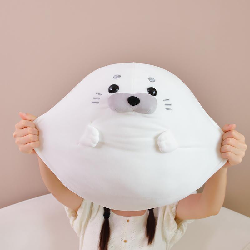 Seal Plush Stuffed Animal White/Blue Plushie Seal Round Pillow Toysets Kawaii Animal Pillow Cushion Soft Texture Toy