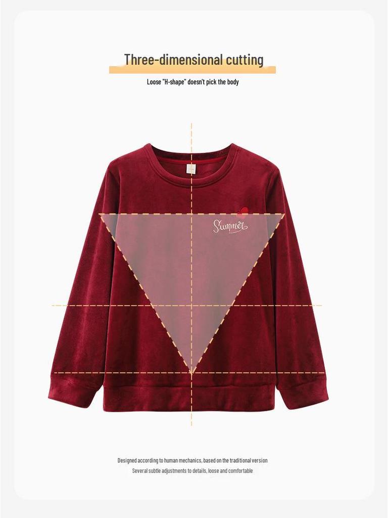 Women's Cozy Red Coral Fleece Homewear - Festive Casual Style for Autumn & Winter