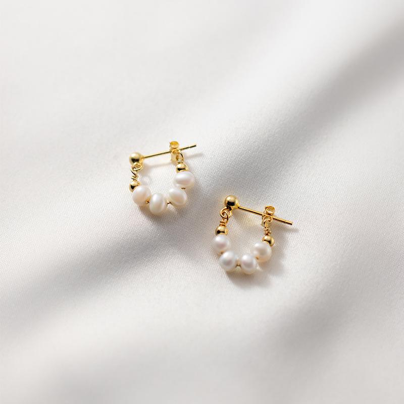 Cut 5-6mm Natural Freshwater White Pearl Bread Bead Ear Studs 925 Sterling Silver Earrings Fine For Women Girls Jewelry Gifts