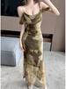 Oil Painting Mesh Cami Bodycon Skirt: Sexy Summer Vacation Dress