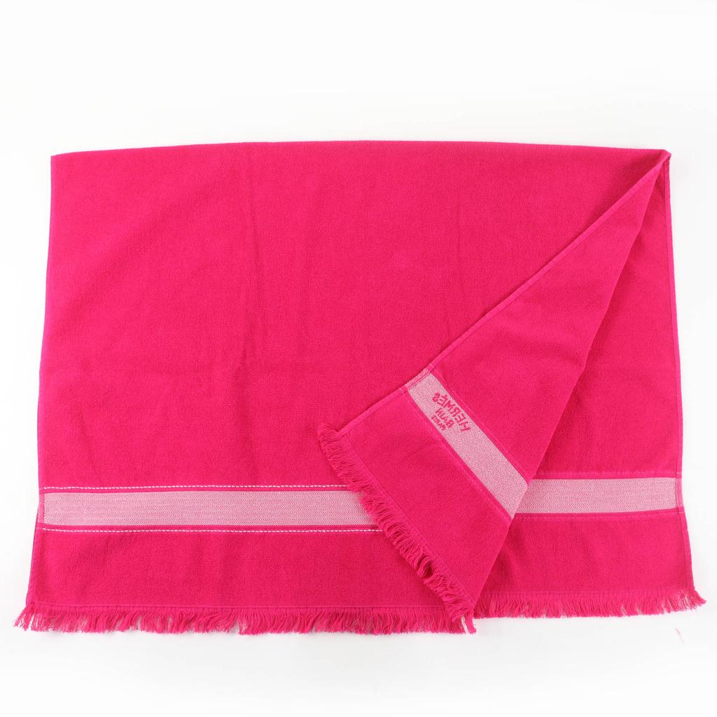 Pristine HERMES towel Beach Towel Yachting PM Large size with fringe pink cotton Used