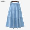 ZANZEA Women Casual Elastic Waist Solid Color Loose Long Skirts